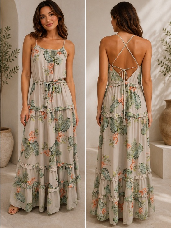 Lost + Wander Dresses & Skirts - Floral Tiered Maxi Dress Romantic Resort Boho Tropical Flowy Island Chic Medium